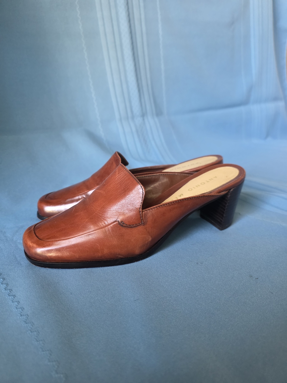 Antonio Melani Y2K Prelude Vintage Leather Loafer Mules Square Toe 8M Slip On